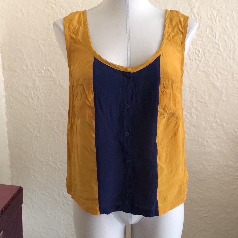 Urban Outfitters Cooperative Silk Golden Yellow Navy Blue Color Block Tank Top M